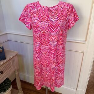Jude Connally Pink Orange Chevron Ikat Shift Dress Jude Cloth Size M Made in USA
